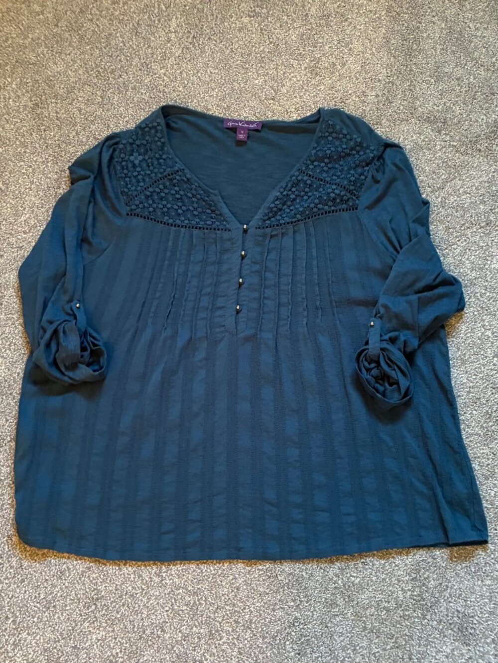 Gloria Vanderbilt Peasant Top - Teal